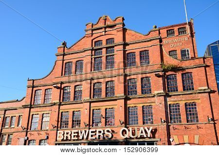 WEYMOUTH, UNITED KINGDOM - JULY 19, 2016 - View of the Brewers Quay building in Hope Square in the old harbour area (formerly the Devonish brewery) Weymouth Dorset England UK Western Europe, July 19, 2016.