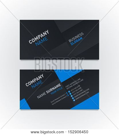 Elegant business card template with modern diagonal background. Vector illustration.