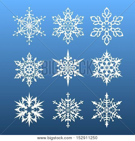 snowflakes set. nine design element. vector illustration