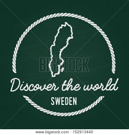 White Chalk Texture Hipster Insignia With Kingdom Of Sweden Map On A Green Blackboard. Grunge Rubber