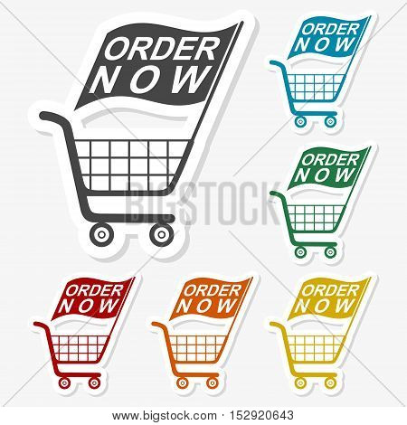 Multicolored paper stickers - Shopping Cart on gray background