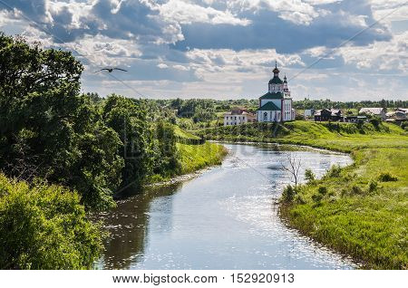 Church of Elijah the Prophet on Ivanova mountain or Elias Church - Orthodox church in Suzdal on the banks of the Kamenka River Russia. Gold ring of Russia.