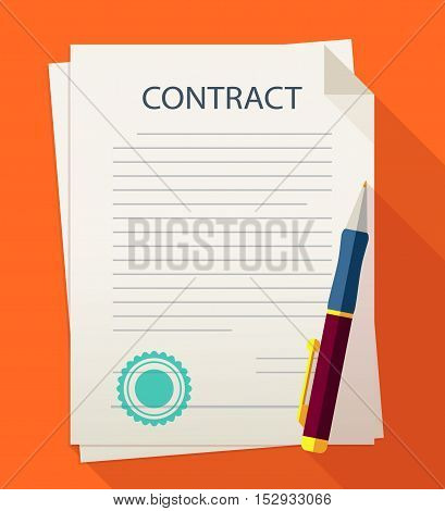 Business contract with signature and with pen vector illustration. Contract icon