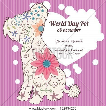 Vector world day pet background with chinese crested dog