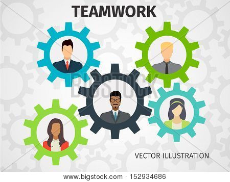 Concept of teamwork for web and infographic. Cogwheels. Vector illustration.