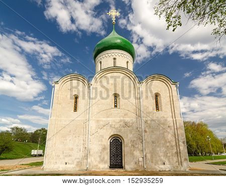 Transfiguration Cathedral in Pereslavl Kremlin founded by Yuri Dolgoruky in 1152. Pereslavl-Zalessky Russia. Golden Ring of Russia.