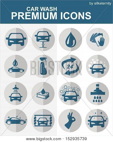 Car icon set wash blue automobile grey background