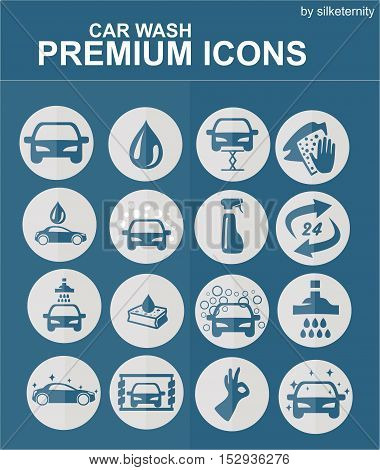 Car icon set wash automobile blue background