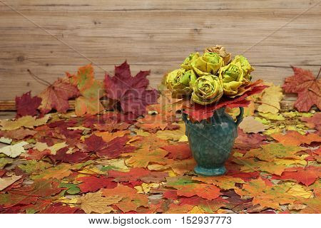 Bouquet / Homemade rose from multicolored autumn leaves
