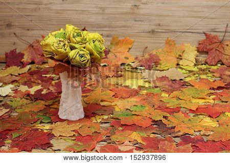 Bouquet / Homemade rose from multicolored autumn leaves