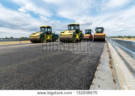 Road Roller Working On The Construction Site