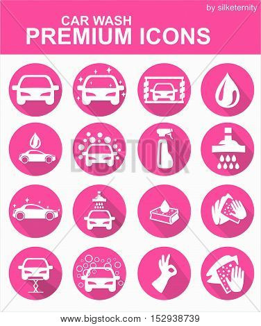 Car icon set wash automobile pink background