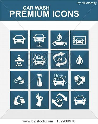 Car icon set wash automobile blue background