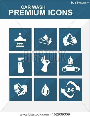 Car icon set wash automobile blue background