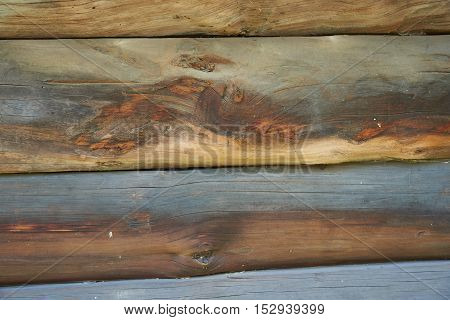 A fragment of a wall made of wooden logs. Texture background