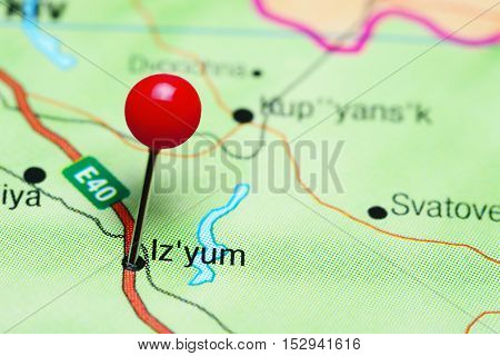 Izyum pinned on a map of Ukraine