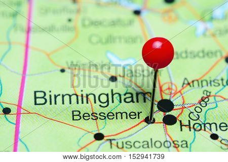 Bessemer pinned on a map of Alabama, USA