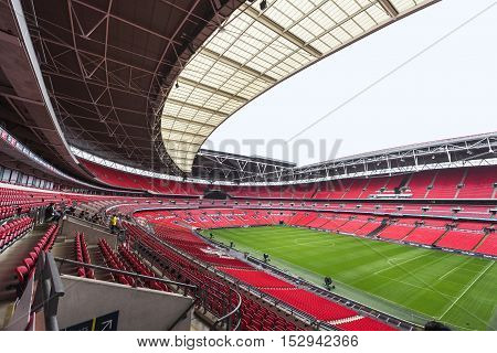 London, the UK - May 2016: at the tribunes of Wembley stadium