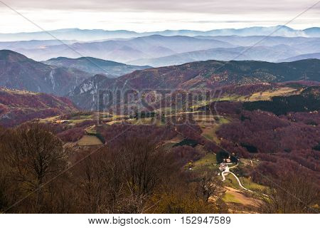 Meadows and rolling hills in autumn, Bobija mountain, west Serbia