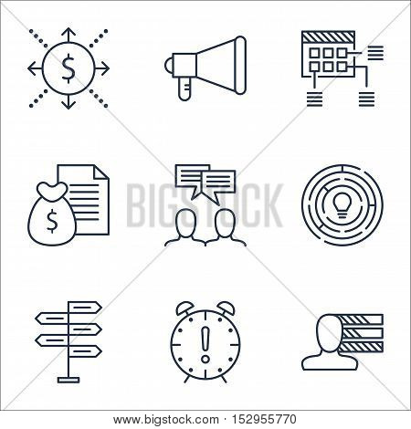 Set Of Project Management Icons On Money, Discussion And Schedule Topics. Editable Vector Illustrati