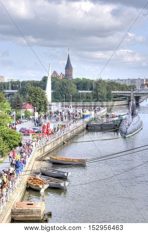 KALININGRAD RUSSIA - September 15.2008: Citizens stroll on the promenade of the Pregolya River