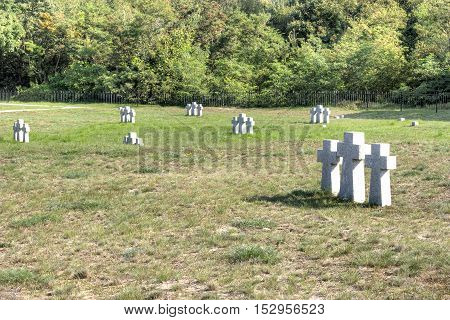 BALTIYSK RUSSIA - September 18.2008: Military burial of a foreign state. Cemetery of German soldiers and officers who died during the World War II