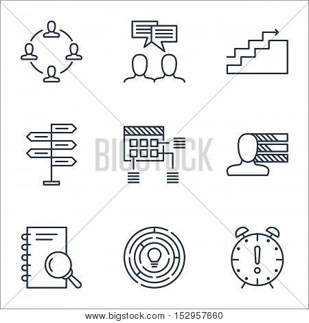 Set Of Project Management Icons On Personal Skills, Collaboration And Analysis Topics. Editable Vect