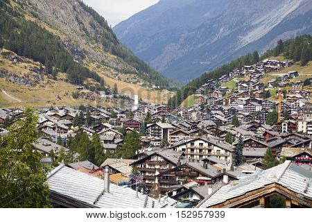 ZERMATT, SWITZERLAND - Sep 12: Zermatt district in Switzerland on Sep 12, 2016. Zermatt is a municipality in Switzerland which this shot can see one of the most famous mountain - The Matterhorn.