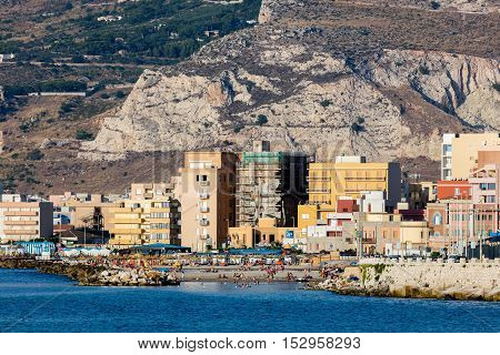 TRAPANI ITALY - AUGUST 10 2016: Lido Paradiso is the largest beach in Trapani Sicily located at a short distance from the city's center.
