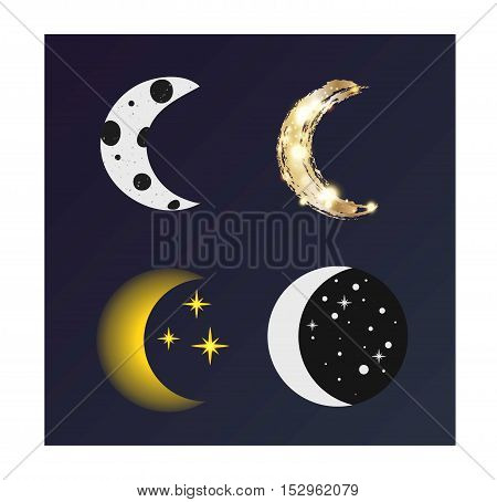 Phases of the moon  nature cosmos cycle satellite surface. Whole cycle from new moon month to full surface star astrology sphere.  illustration moon month astronomy space lunar.