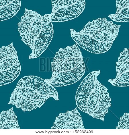 Zentangle stylized sea cockleshell seamless pattern. Hand Drawn aquatic doodle vector illustration.Ocean life. For textile, fashion, wrapping, wallpapers.