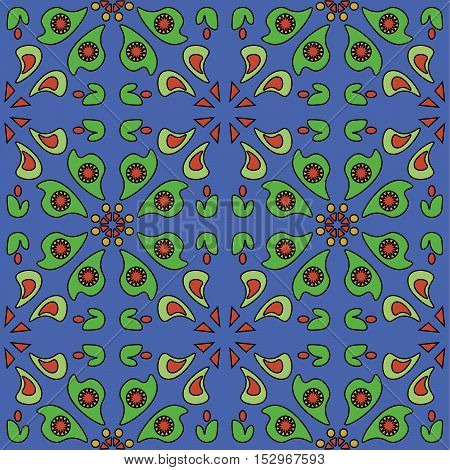 Blue folk traditional background simple floral seamless pattern