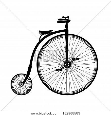 Old bicycle silhouette isolated on white background.