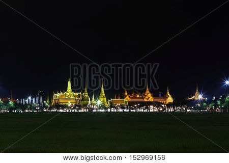 Wat Pra Kaew Public Temple Grand Palace At Night, Bangkok Thailand
