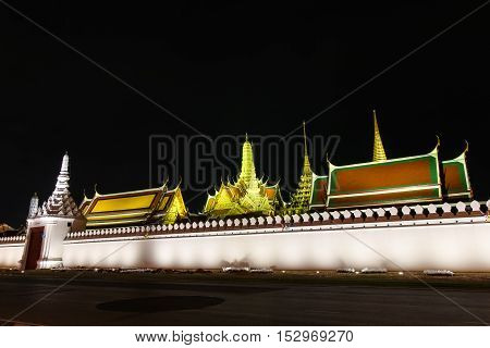 Wat Pra Kaew Public Temple Grand Palace At Night, Bangkok Thailand