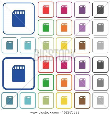 SD memory card color icons in flat rounded square frames. Thin and thick versions included.