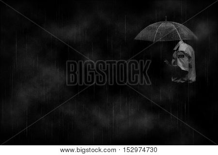 Man in the rain . Loneliness. Sadness.