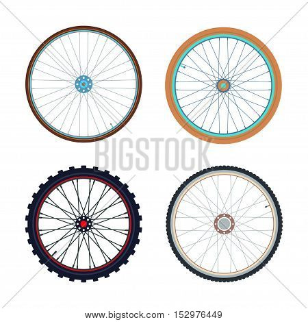 Set of bicycle wheels. Vector illustration isolated on white.