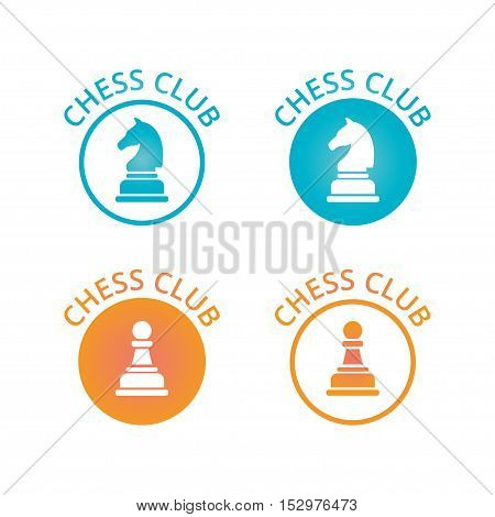 Chess club logo or emblem. Vector illustration isolated on white.