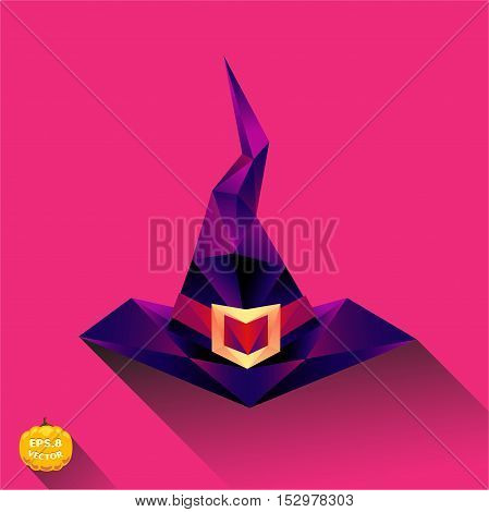 halloween witch hat . Flat polygonal style. vector eps8