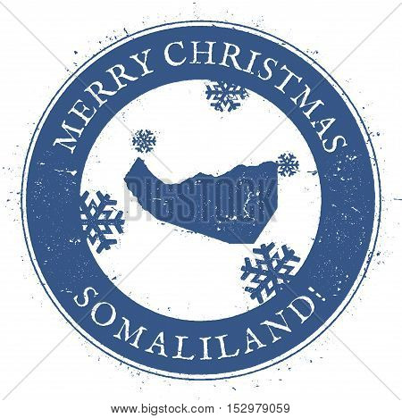 Somaliland Map. Vintage Merry Christmas Somaliland Stamp. Stylised Rubber Stamp With County Map And