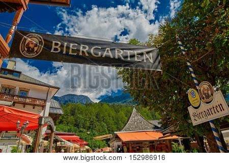 KONIGSEE, BAVARIA GERMANY - 10 Aug 2016: Konigsee Bavarian Village Beer Garden