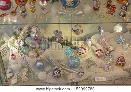 KLIN RUSSIA - JANUARY 16 2016: Museum of Christmas toys. Modern Christmas toys.