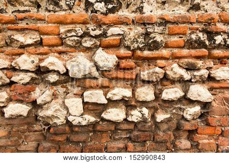 old brick wall with crumbling bricks as a background