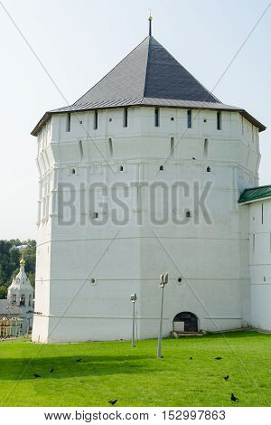 Sergiev Posad - August 10, 2015: View Of The Bloc Tower Holy Trinity - St. Sergius Lavra In Sergiev