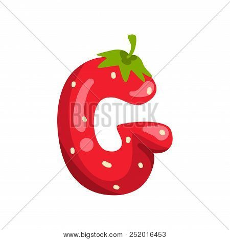 Letter G Of English Alphabet Made From Ripe Fresh Srawberry, Bright Red Berry Font Vector Illustrati