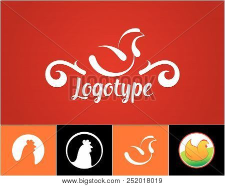 Chiken Logo, Design Emblem On Red Background. Vector Icon