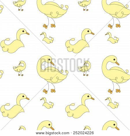 Seamless Pattern Cartoons Coloring Ducks Birds Stock Vector Illustration Clipart For Coloring Page, 