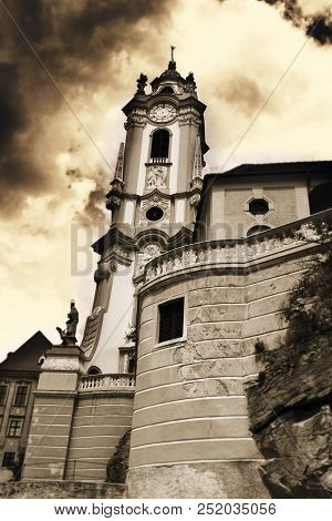 Durnstein Baroque Church On The River Danube In Wachau Valley Region In Austria