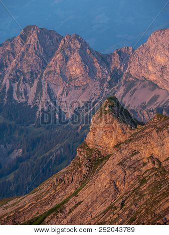 Mountain Peak During Sunset Golden Hour The Swiss Alps, Brienzer Rothorn Vertical